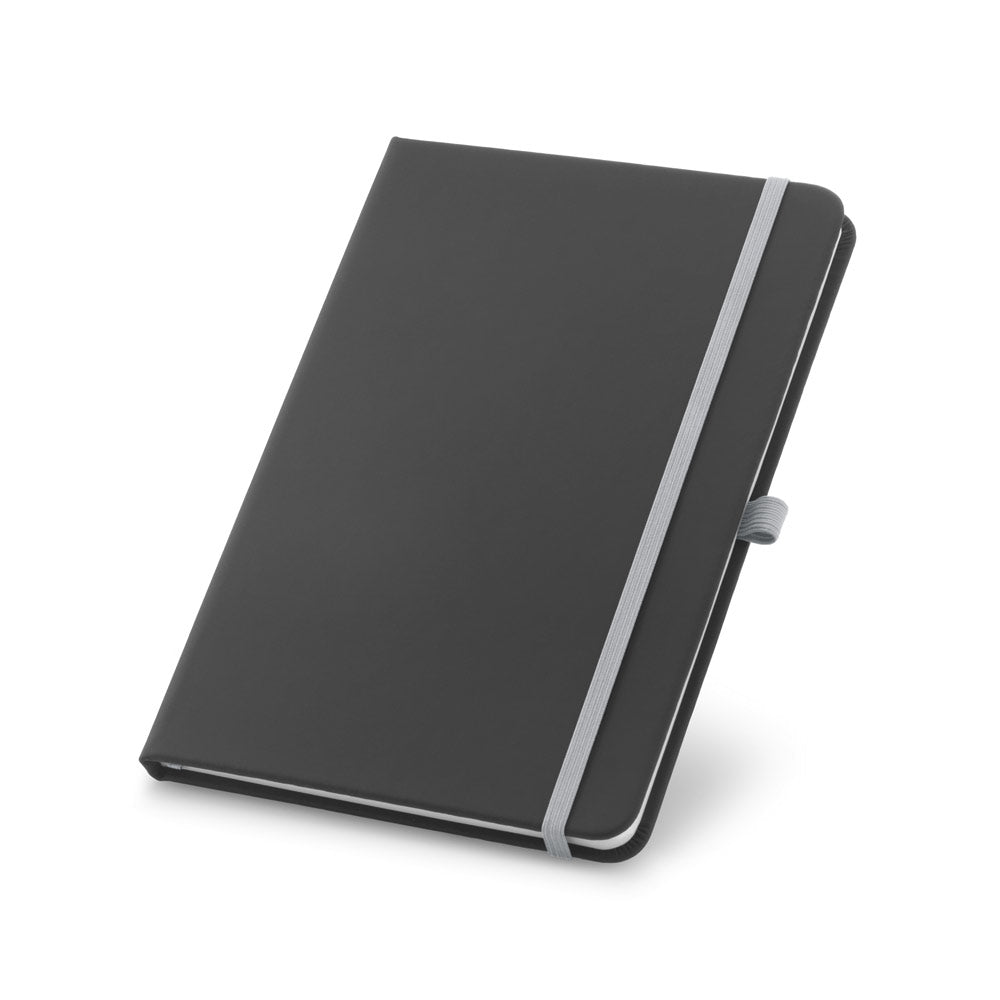 CORBIN - Caderno A5 Capa Dura Preta Pautado com Elástico e Suporte de Caneta Colorido - Ref. 93717