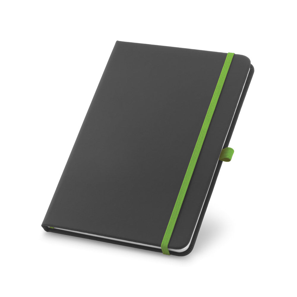 CORBIN - Caderno A5 Capa Dura Preta Pautado com Elástico e Suporte de Caneta Colorido - Ref. 93717