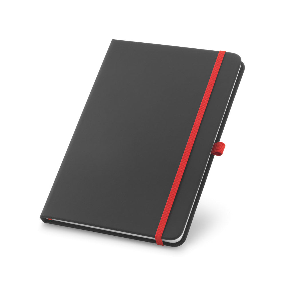 CORBIN - Caderno A5 Capa Dura Preta Pautado com Elástico e Suporte de Caneta Colorido - Ref. 93717