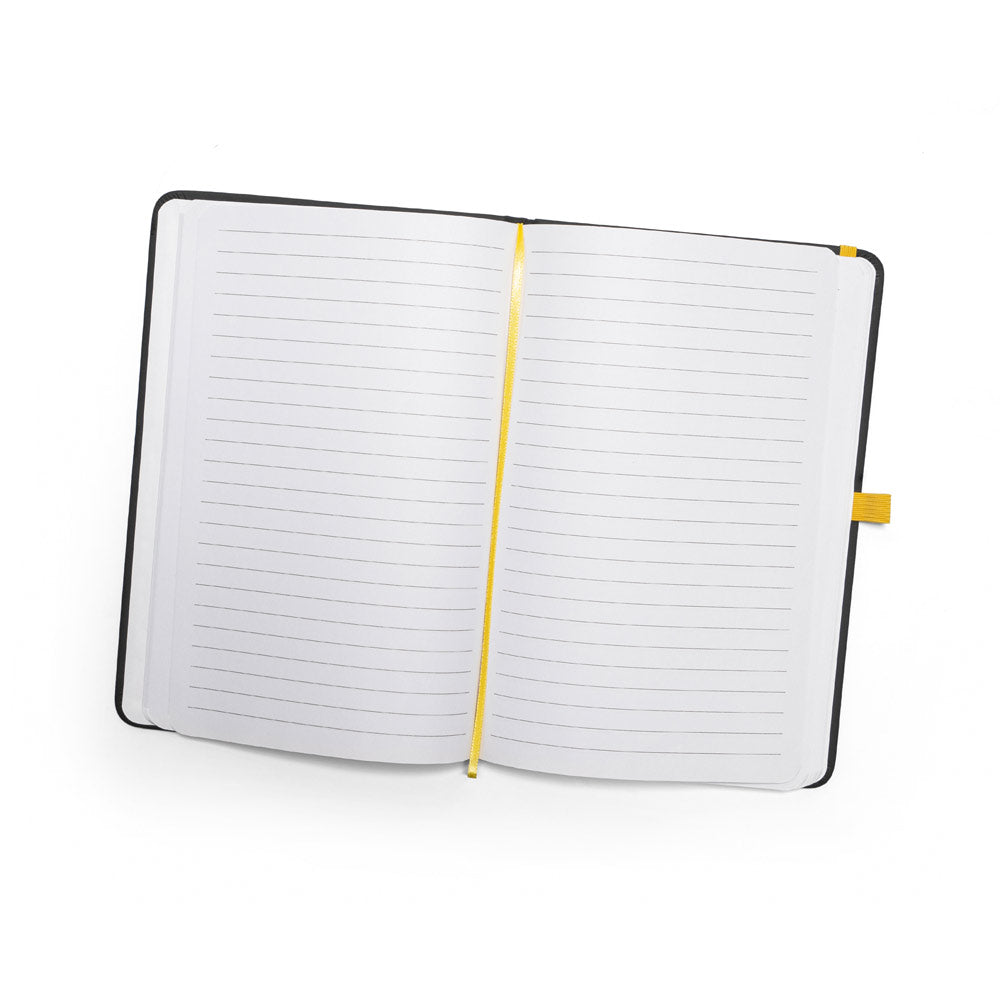 CORBIN - Caderno A5 Capa Dura Preta Pautado com Elástico e Suporte de Caneta Colorido - Ref. 93717