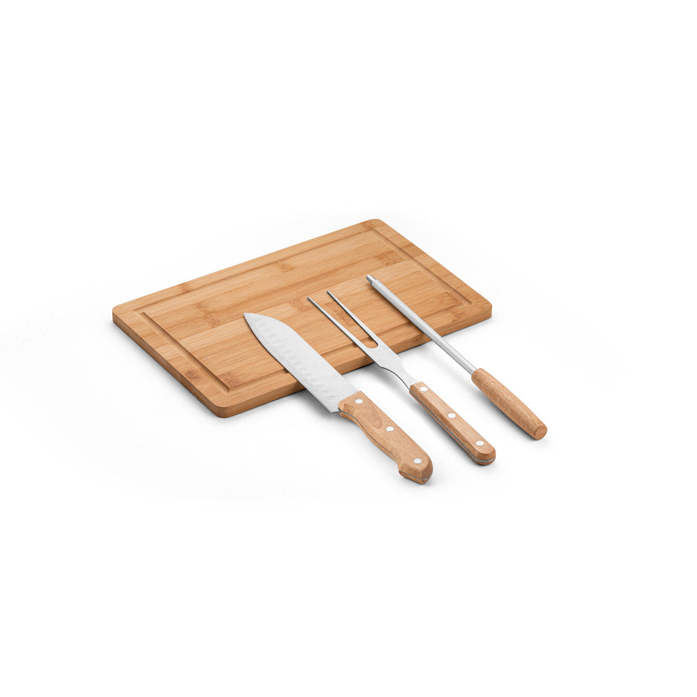 MOUSSAKA - Kit Churrasco com Tábua em Bambu 4 Peças - Ref. 94107