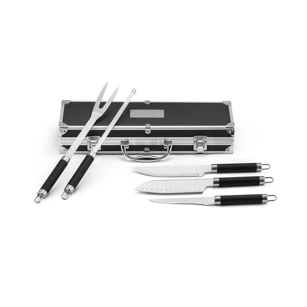 VALASTRO - Kit Churrasco Maleta Preta e 5 Peças Aço Inox - Ref. 94109