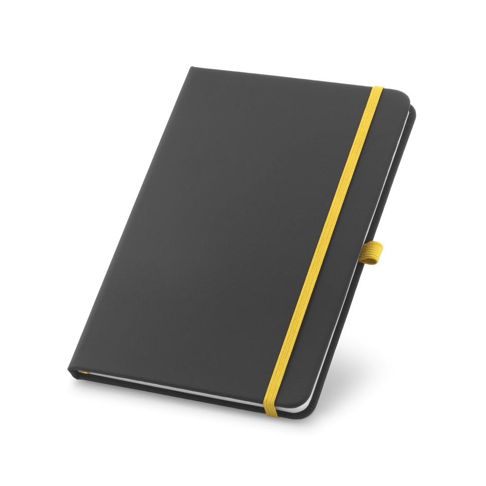 CORBIN - Caderno A5 Capa Dura Preta Pautado com Elástico e Suporte de Caneta Colorido - Ref. 93717