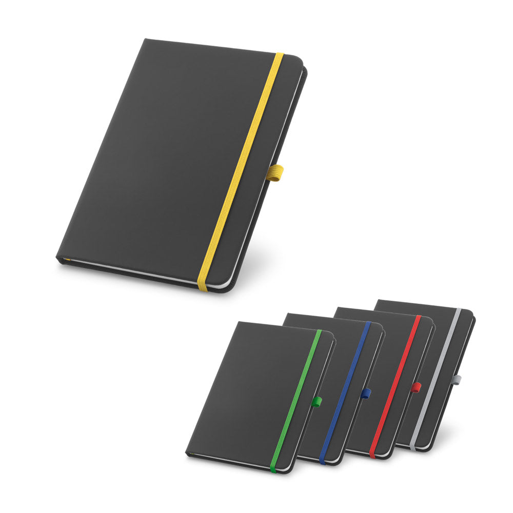 CORBIN - Caderno A5 Capa Dura Preta Pautado com Elástico e Suporte de Caneta Colorido - Ref. 93717
