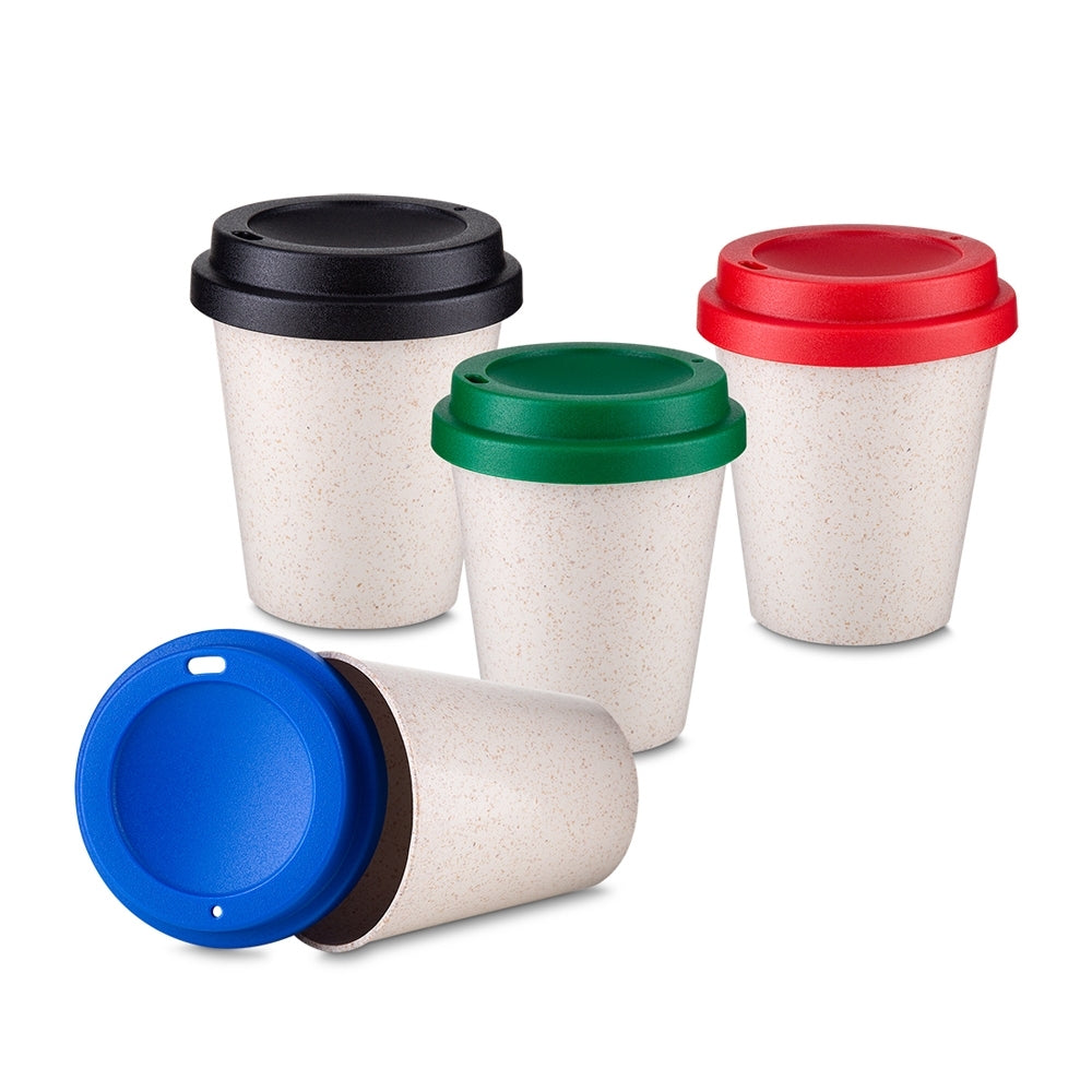 Copo de Fibra de Arroz para Viagem 350ml - Tampa Colorida - 14498