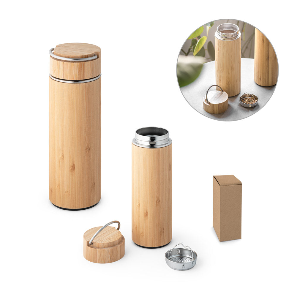 SOW - Garrafa Térmica em Aço Inox e Bambu - 440 ml - Ref. 94239