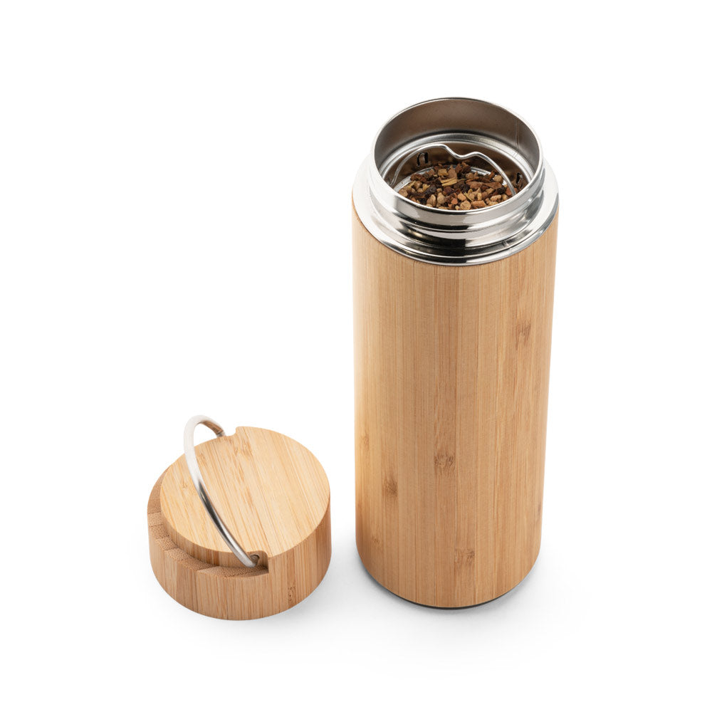 SOW - Garrafa Térmica em Aço Inox e Bambu - 440 ml - Ref. 94239