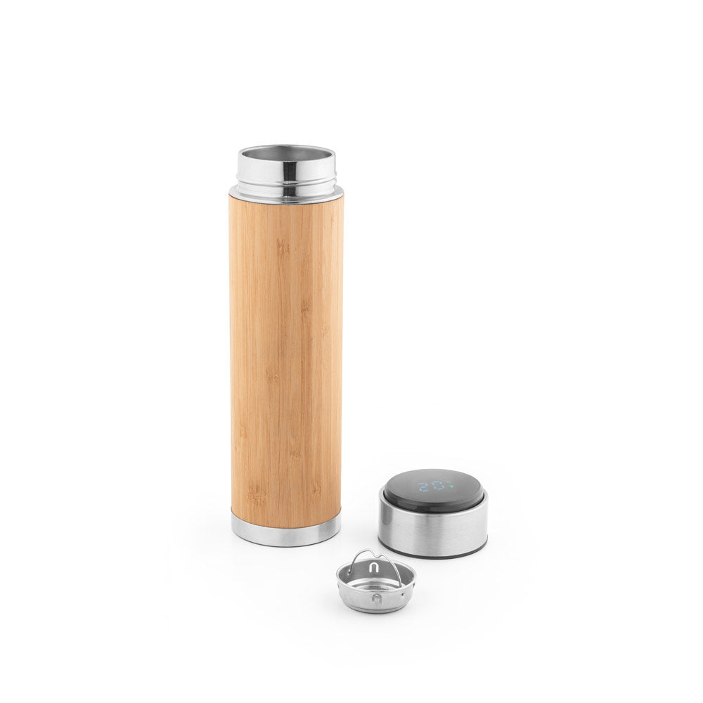 JOSHUA - Garrafa Térmica em Aço Inox e Bambu com Termômetro Digital - 430ml - Ref. 94296
