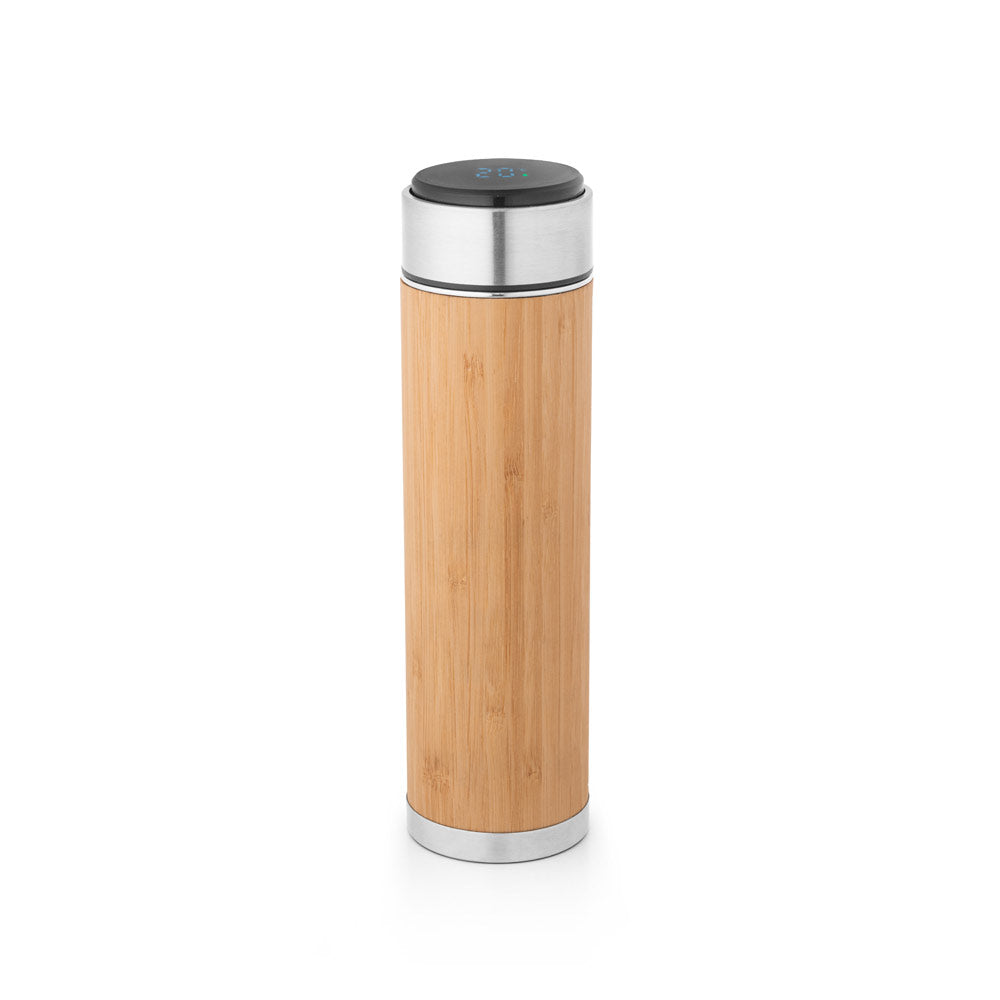 JOSHUA - Garrafa Térmica em Aço Inox e Bambu com Termômetro Digital - 430ml - Ref. 94296