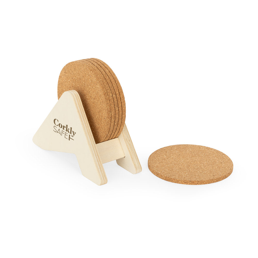 PLYCORK - Kit 6 Porta Copos em Cortiça e Suporte em Madeira - Ref. 94368