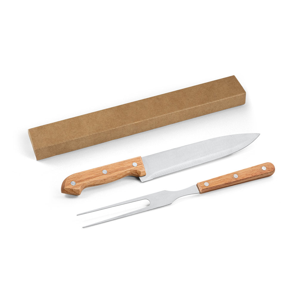 MOJO - Kit Churrasco 2 Peças em Aço Inox e Bambu na Caixa de Papel Kraft - Ref. 94399