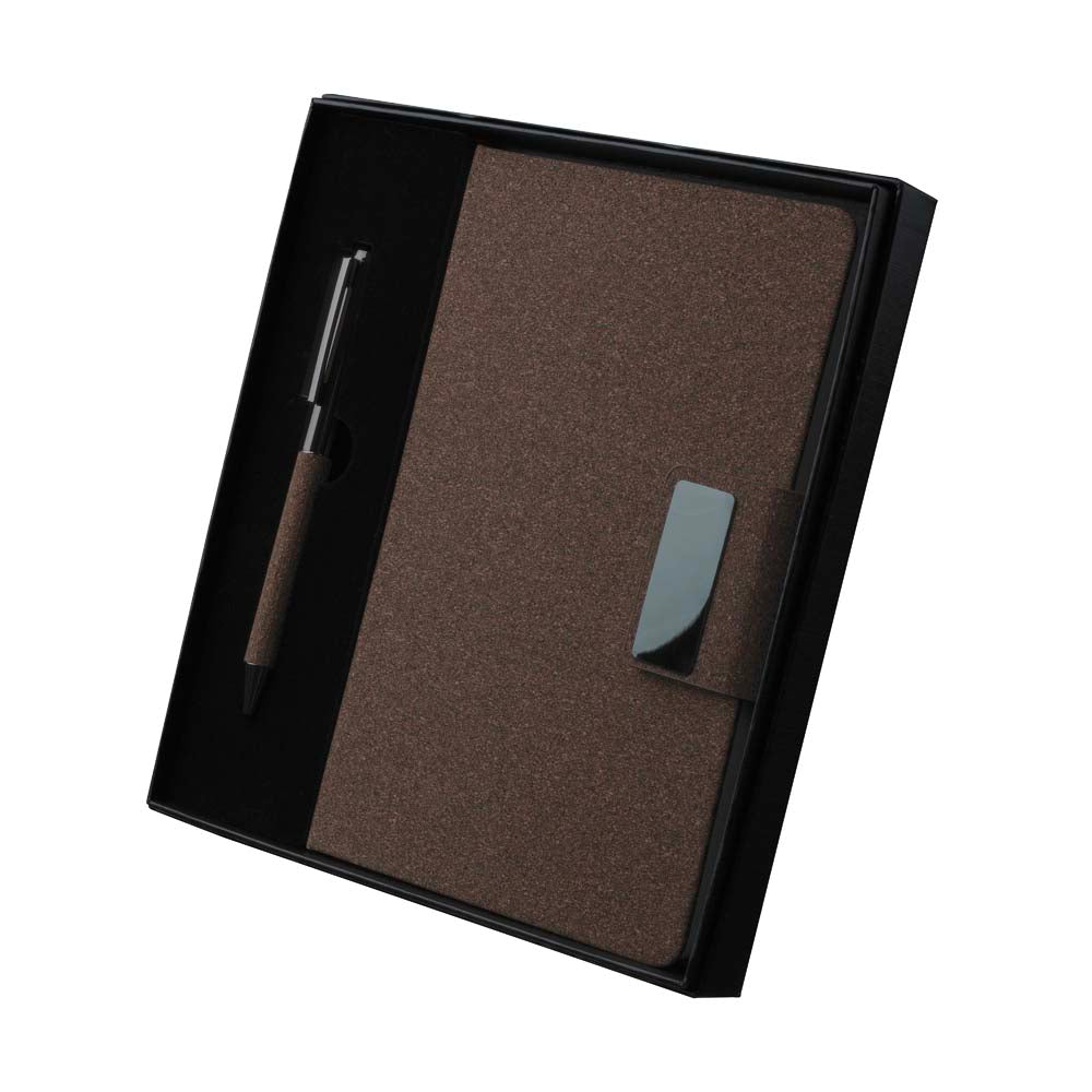 Kit Escritório A5 em PU e Fibra de Café ou Chá e Caneta Metálica - Ref. CAD445