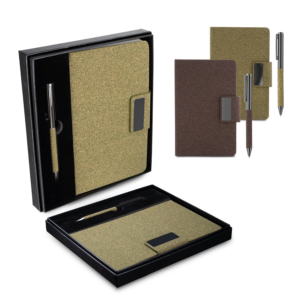 Kit Escritório A5 em PU e Fibra de Café ou Chá e Caneta Metálica - Ref. CAD445
