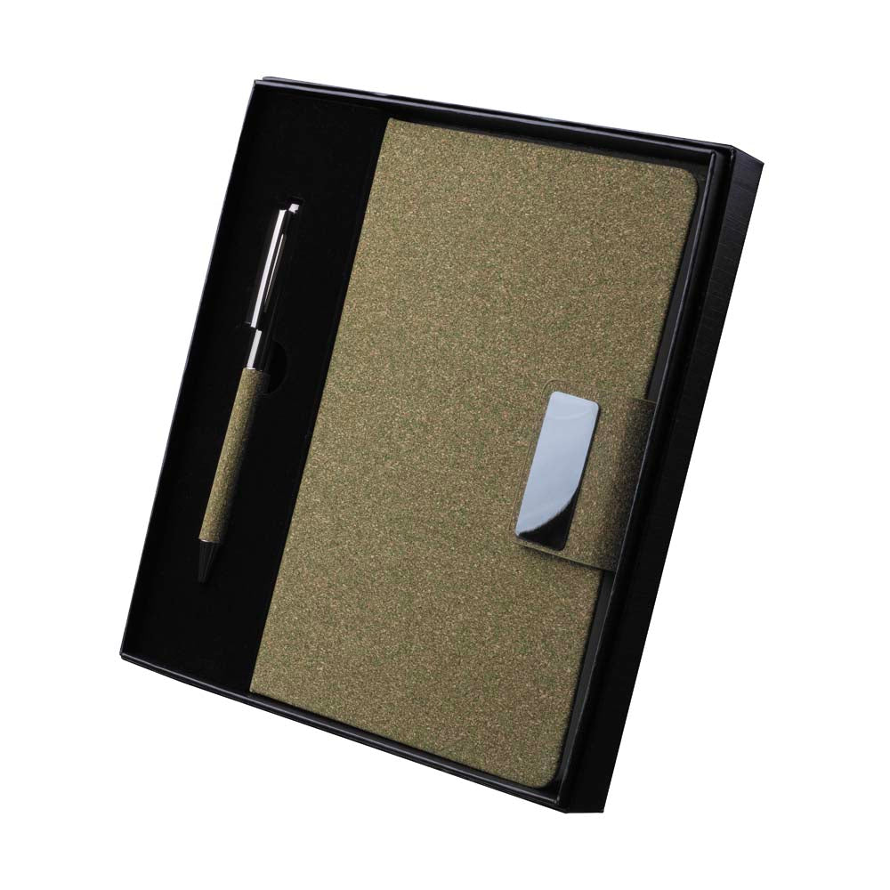 Kit Escritório A5 em PU e Fibra de Café ou Chá e Caneta Metálica - Ref. CAD445