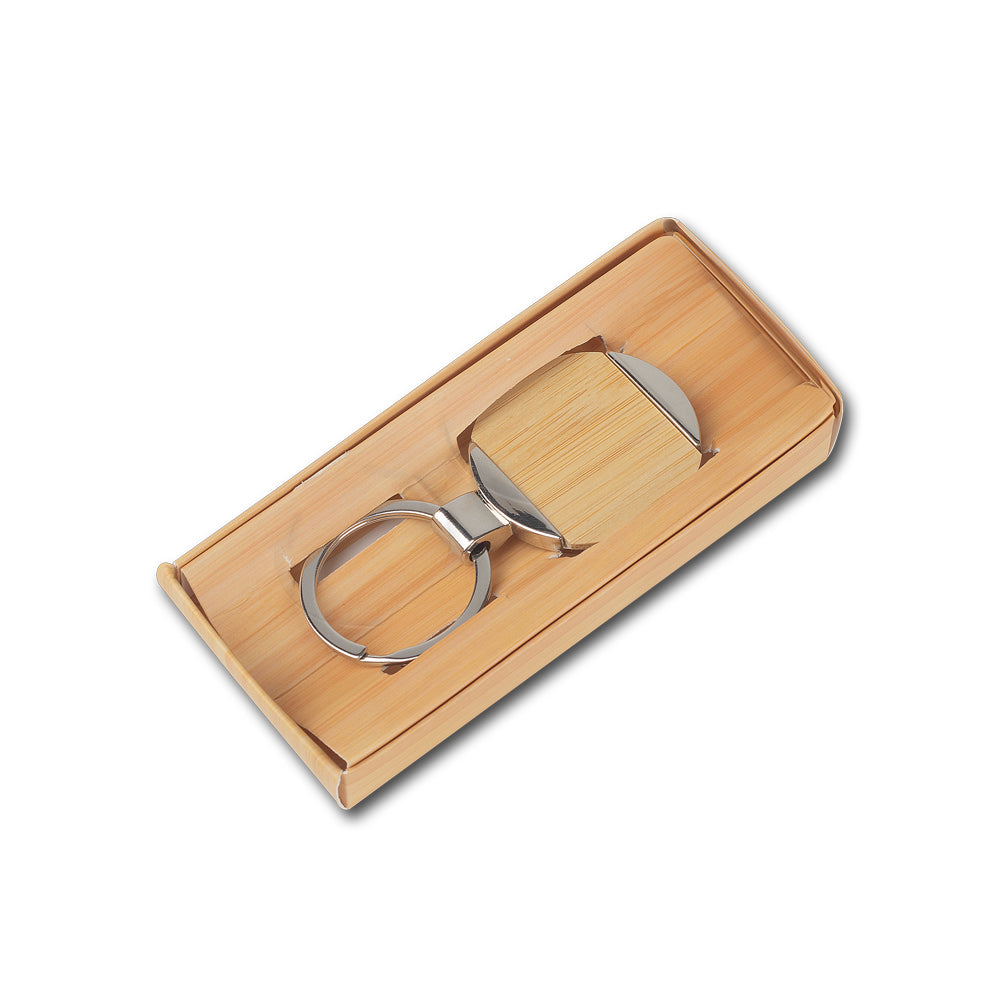 Chaveiro Redondo de Metal e Bambu Personalizado - Ref. CH7060