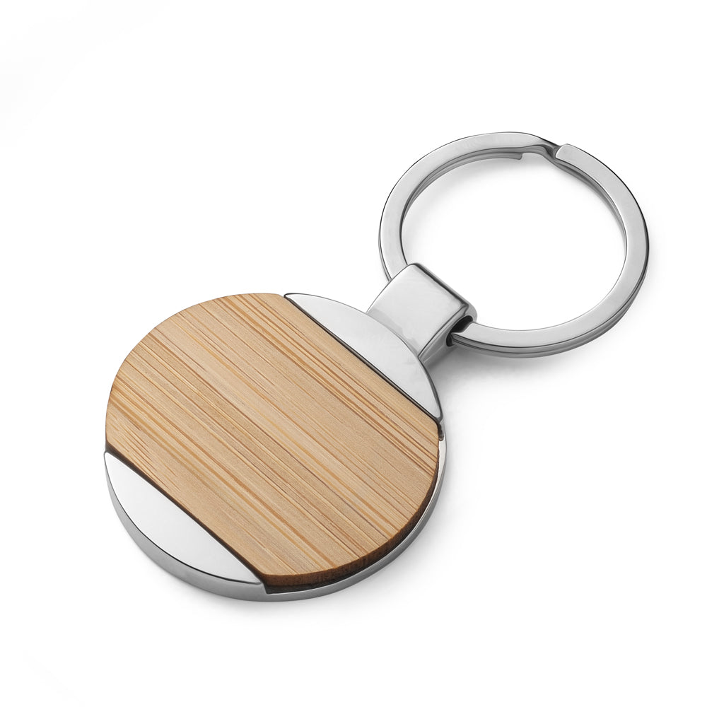 Chaveiro Redondo de Metal e Bambu Personalizado - Ref. CH7060