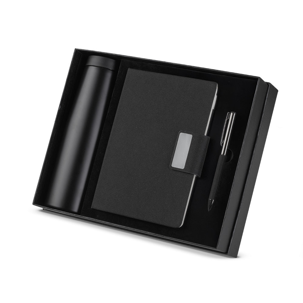 Kit Escritório Caderno, Garrafa e Caneta Metálica - Ref. CJ300