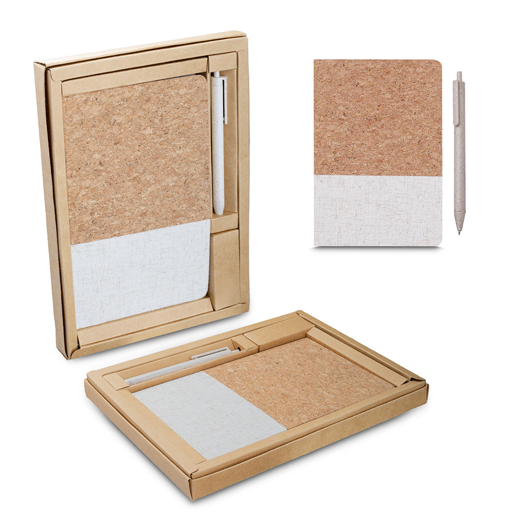 Kit Escritório com Caderno Capa em Cortiça e Caneta Plástica Reciclada - Ref. CAD300