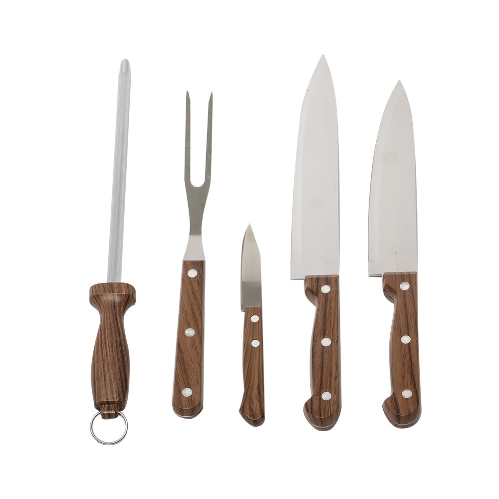 CECCHINI - Kit Churrasco 5 Peças Inox e Cabo de Madeira - Ref. 08016