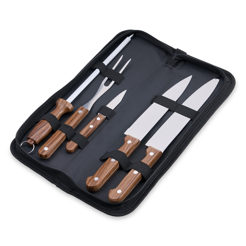CECCHINI - Kit Churrasco 5 Peças Inox e Cabo de Madeira - Ref. 08016