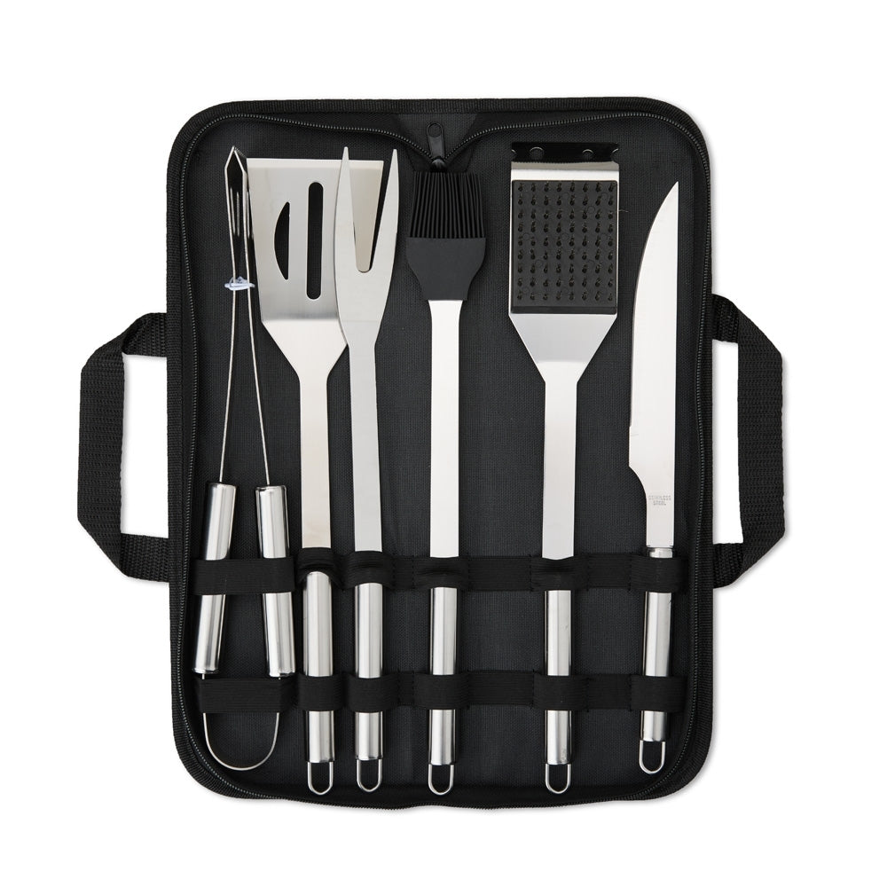 ALMIRO II - Kit Churrasco 6 Peças Aço Inox com Escova para Grelha - Ref. 18895