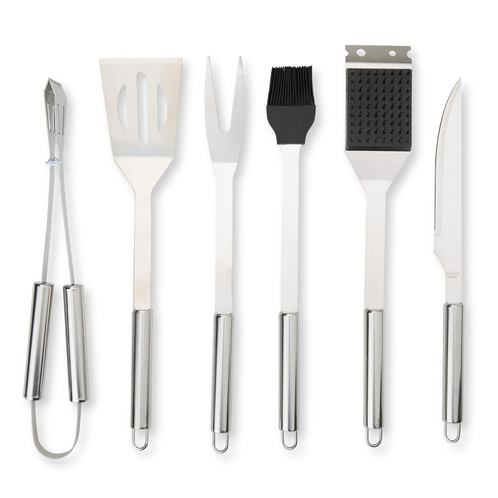 ALMIRO II - Kit Churrasco 6 Peças Aço Inox com Escova para Grelha - Ref. 18895