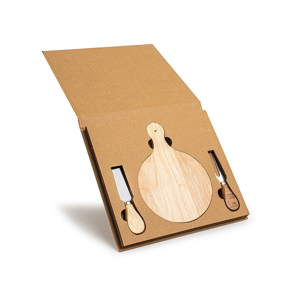 PADANO II - Kit Queijo 3 Peças com Tábua em Estojo Kraft - Ref. 18629