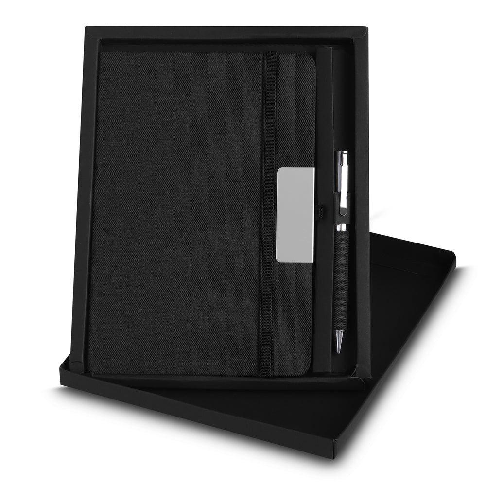 Kit Caderno A5 e Caneta Metálica em RPET Reciclável - Ref. CAD155