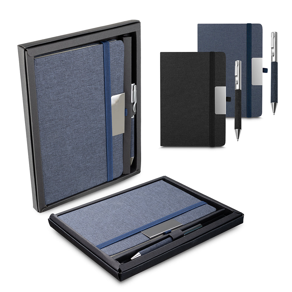 Kit Caderno A5 e Caneta Metálica em RPET Reciclável - Ref. CAD155
