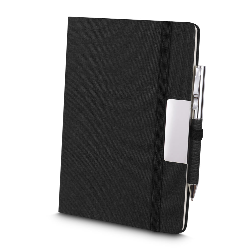 Kit Caderno A5 e Caneta Metálica em RPET Reciclável - Ref. CAD155