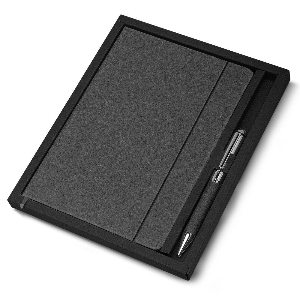 Kit Escritório com Caderno Capa em Couro Reciclado e Caneta Metálica - Ref. CAD180