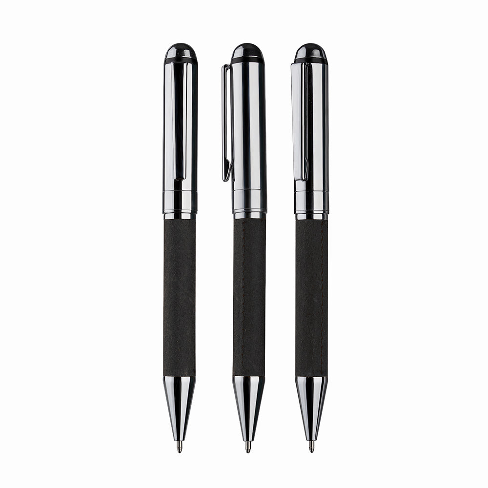 Kit Escritório com Caderno Capa em Couro Reciclado e Caneta Metálica - Ref. CAD180