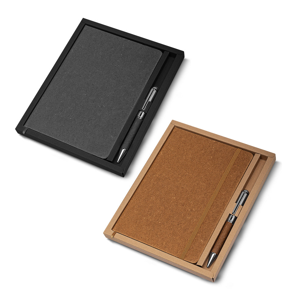 Kit Escritório com Caderno Capa em Couro Reciclado e Caneta Metálica - Ref. CAD180
