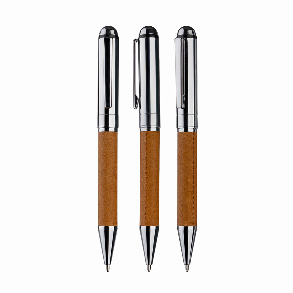 Kit Escritório com Caderno Capa em Couro Reciclado e Caneta Metálica - Ref. CAD180