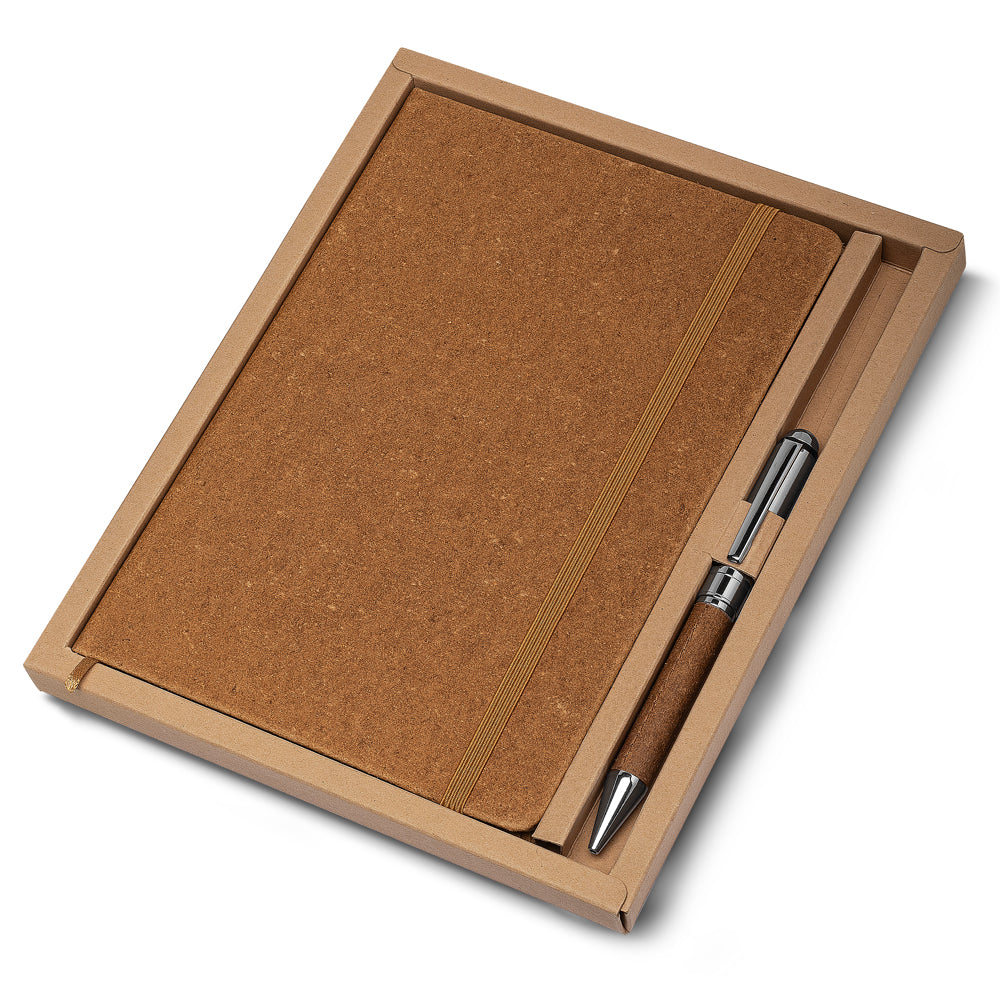 Kit Escritório com Caderno Capa em Couro Reciclado e Caneta Metálica - Ref. CAD180