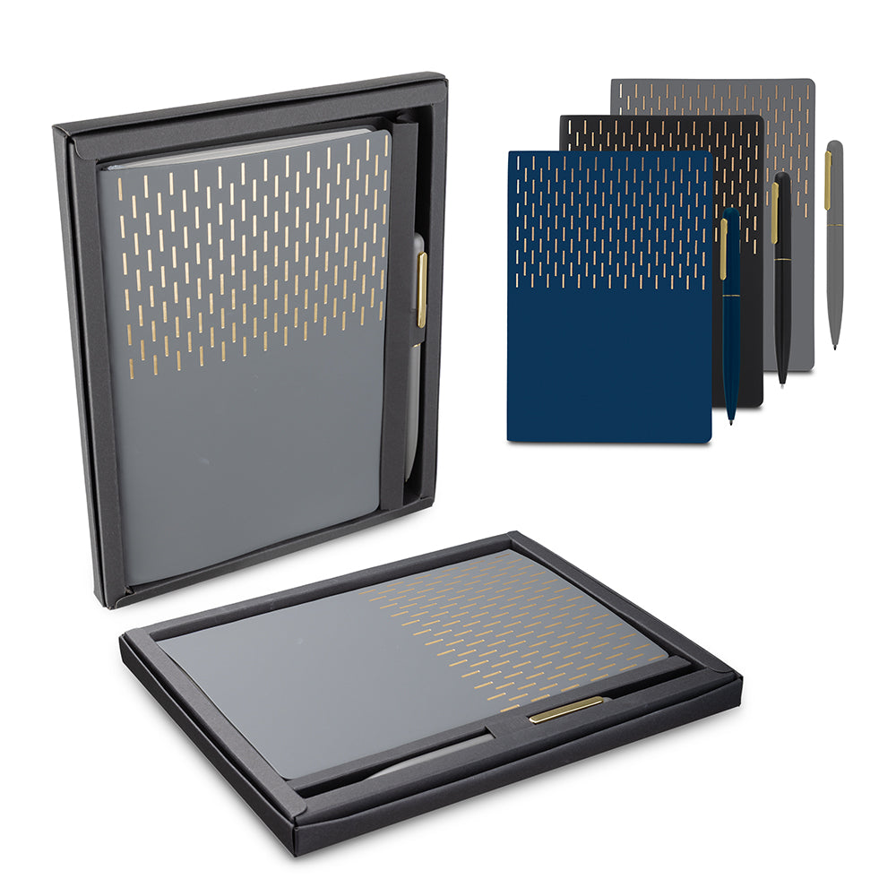 Kit Caderno A5 Detalhes Dourados e Caneta Twist - Ref. CAD450