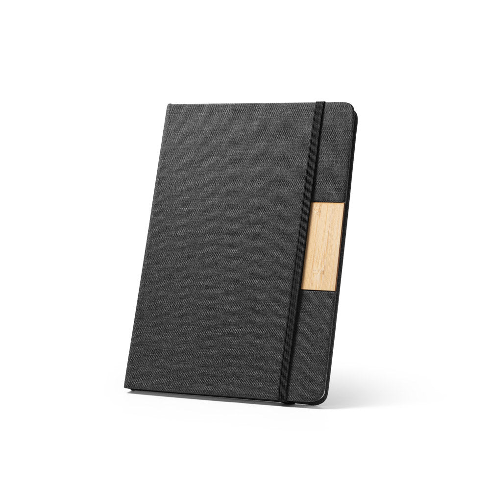MÁRQUEZ - Caderno A5 Capa Dura Tecido e Detalhe Bambu - Pautado - Ref. 93585