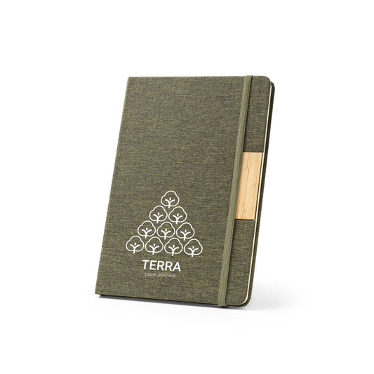 MÁRQUEZ - Caderno A5 Capa Dura Tecido e Detalhe Bambu - Pautado - Ref. 93585