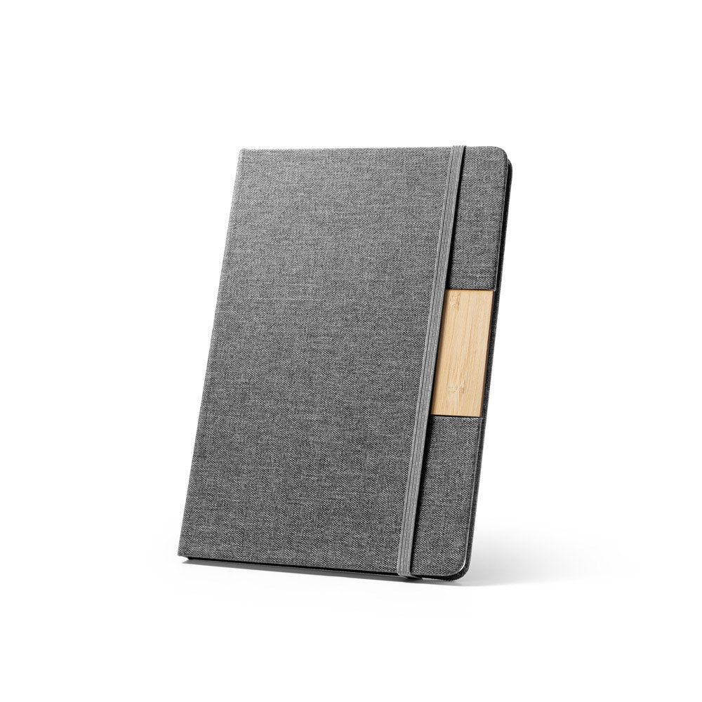 MÁRQUEZ - Caderno A5 Capa Dura Tecido e Detalhe Bambu - Pautado - Ref. 93585
