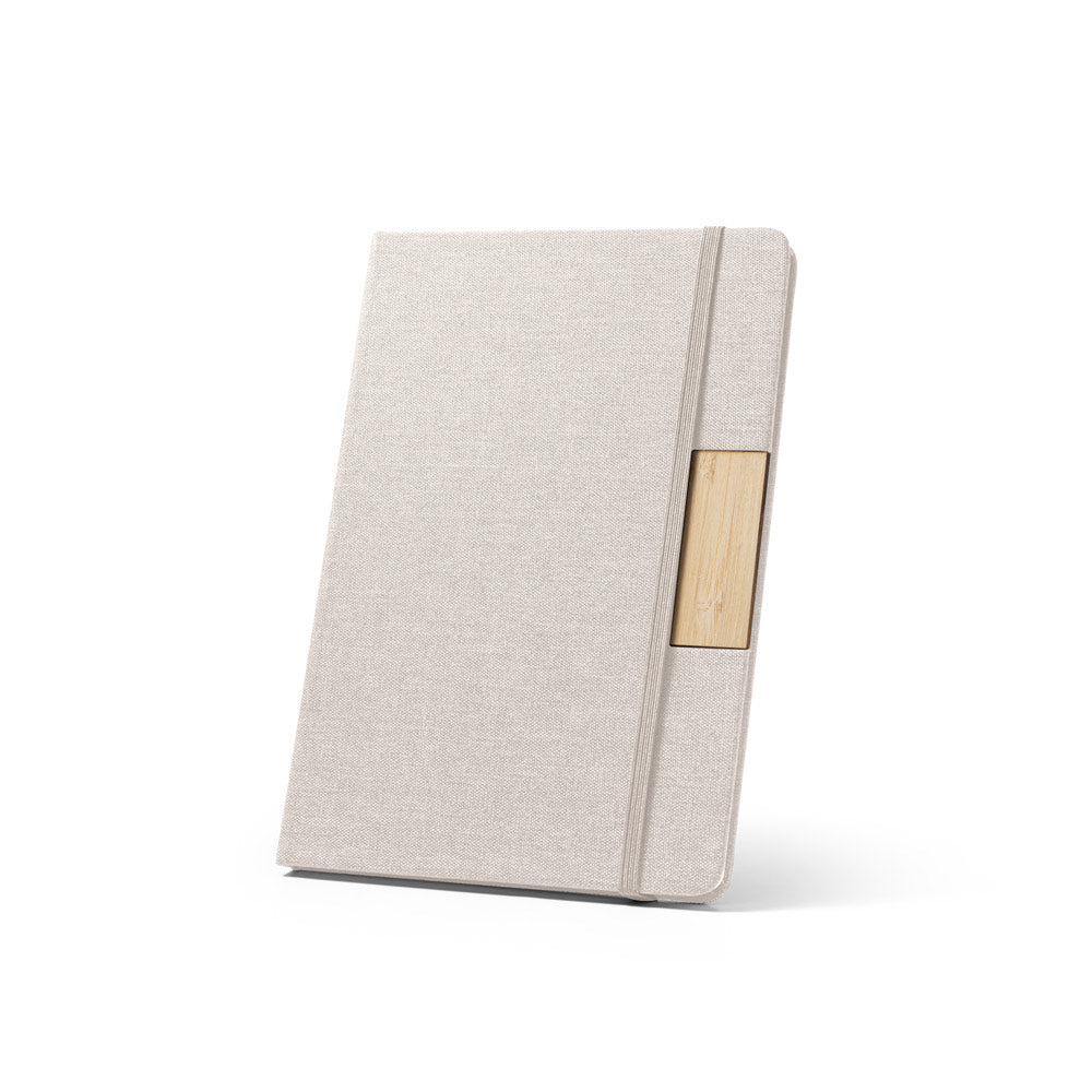 MÁRQUEZ - Caderno A5 Capa Dura Tecido e Detalhe Bambu - Pautado - Ref. 93585
