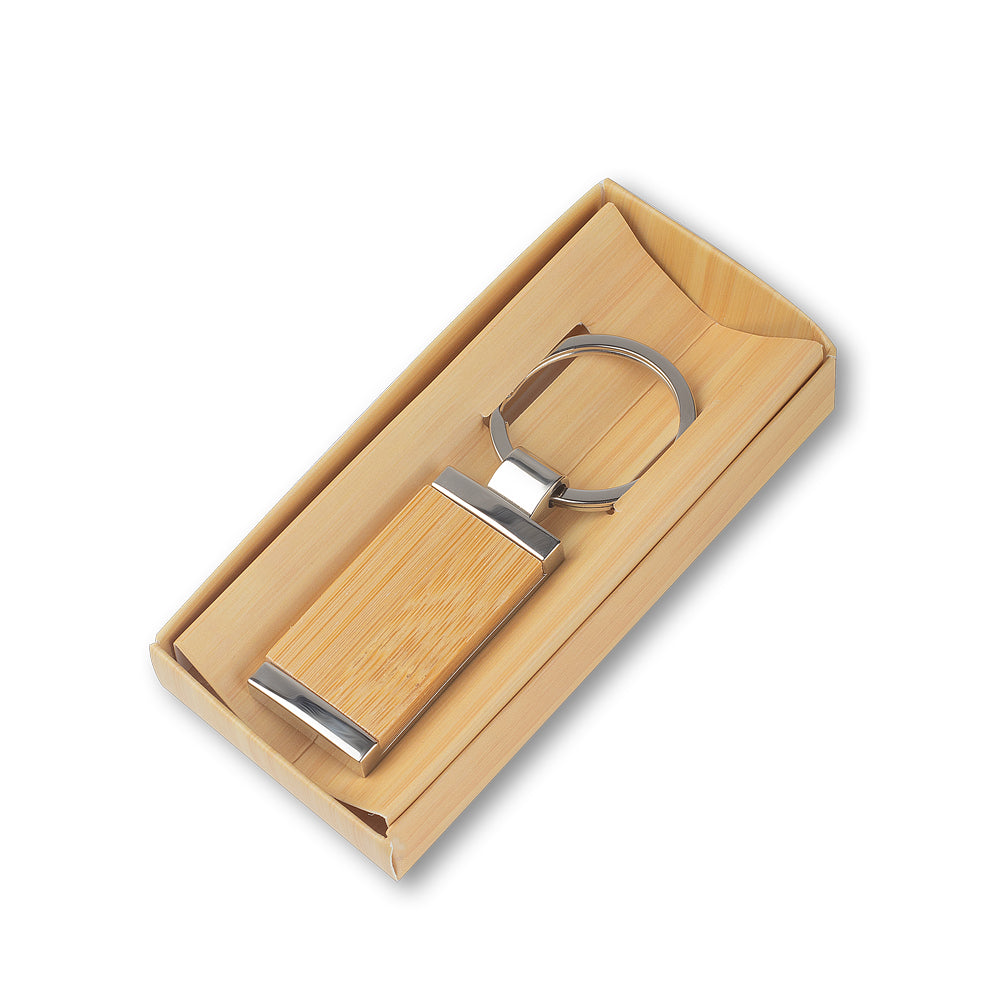 Chaveiro Retangular de Metal e Bambu Personalizado - Ref. CH7050