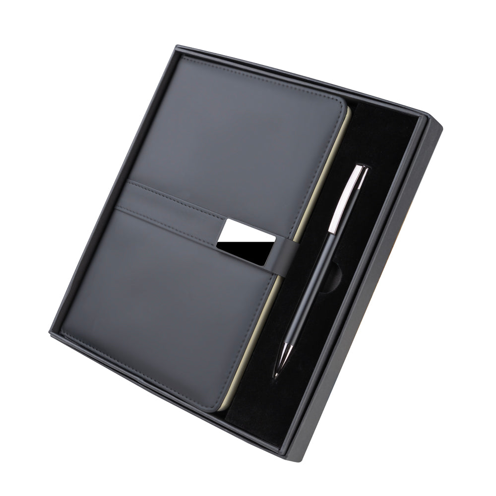 Kit Escritório com Caderno Capa Dura Pautado e Caneta Metálica - Ref. CJ140