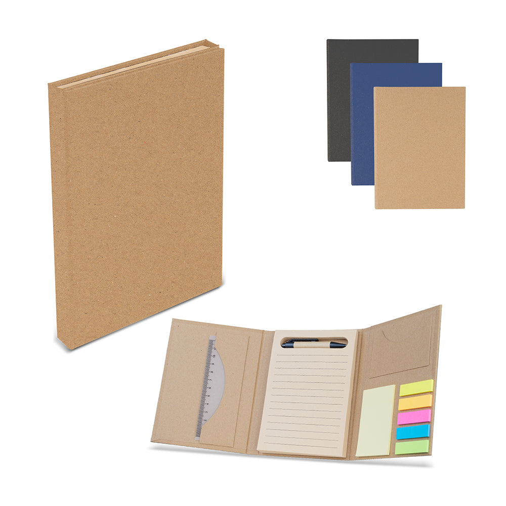Kit Bloco de Anotações Capa Dura com Régua, Caneta e Mini Notas Adesivas - Ref. CJ4025