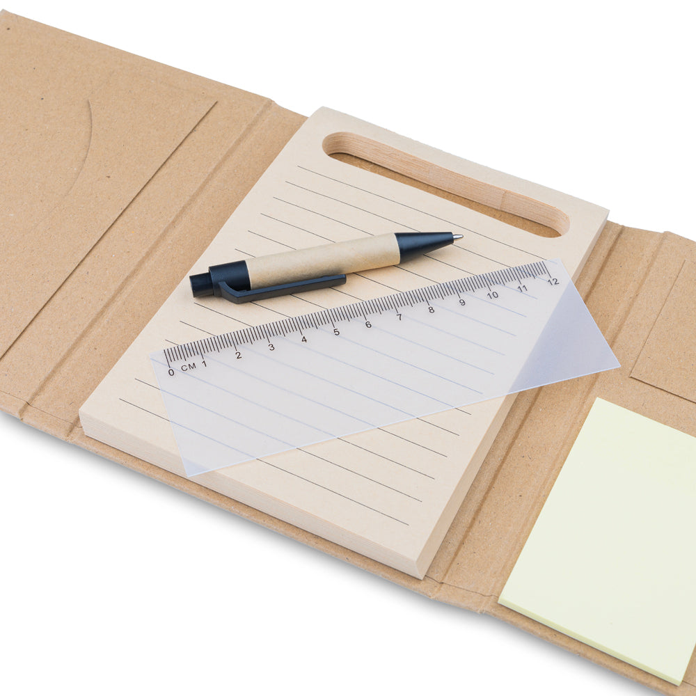 Kit Bloco de Anotações Capa Dura com Régua, Caneta e Mini Notas Adesivas - Ref. CJ4025