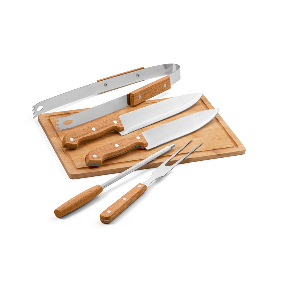 GARLIC KING - Kit Churrasco c/ Tábua 6 Peças Bambu, Aço Inox e Maleta - Ref. 94142