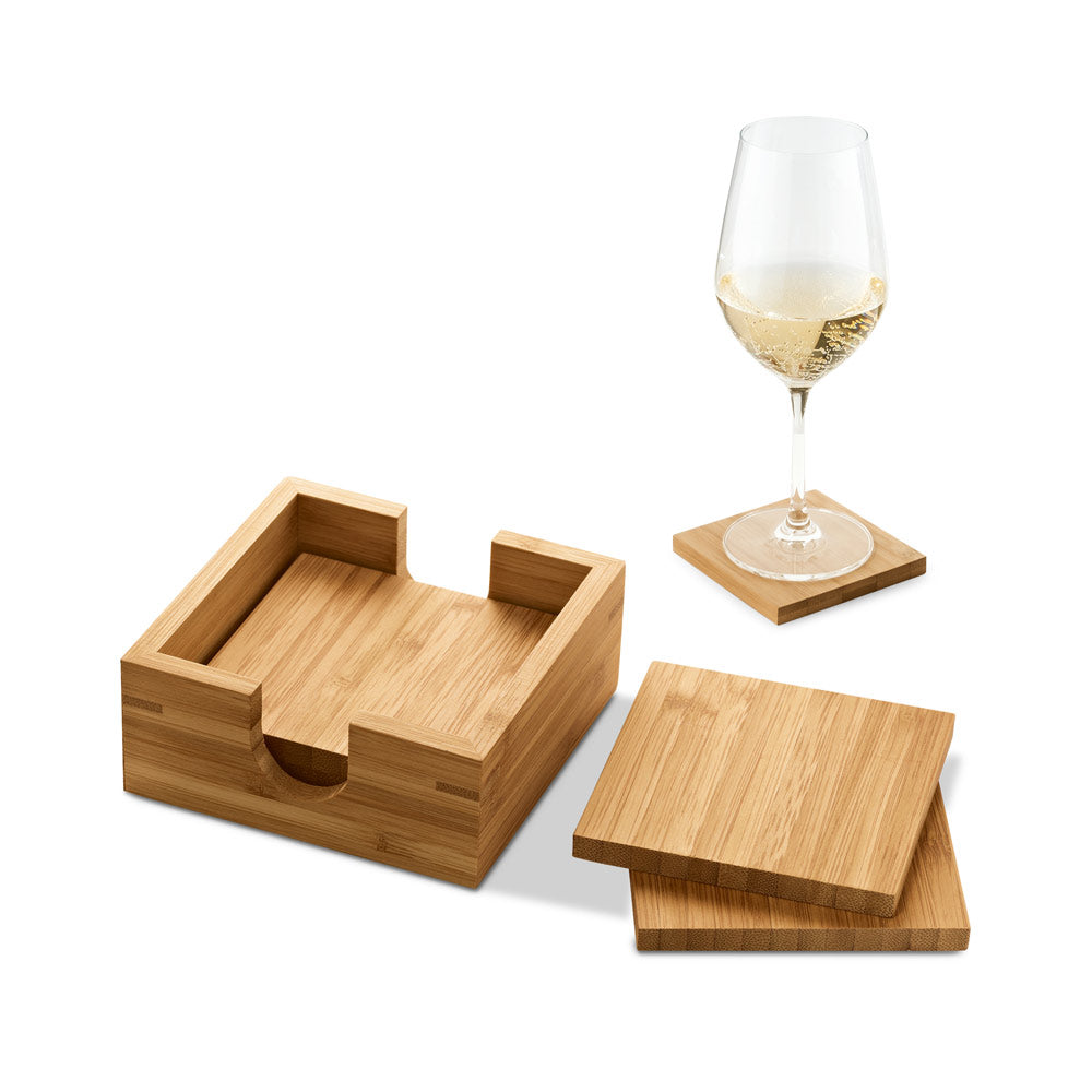 GAUTHIER - Porta Copo em Bambu - Kit com 4 e Suporte - Ref. 93967