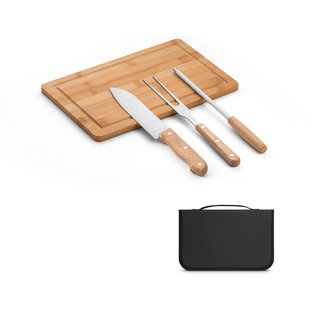 MOUSSAKA - Kit Churrasco com Tábua em Bambu 4 Peças - Ref. 94107