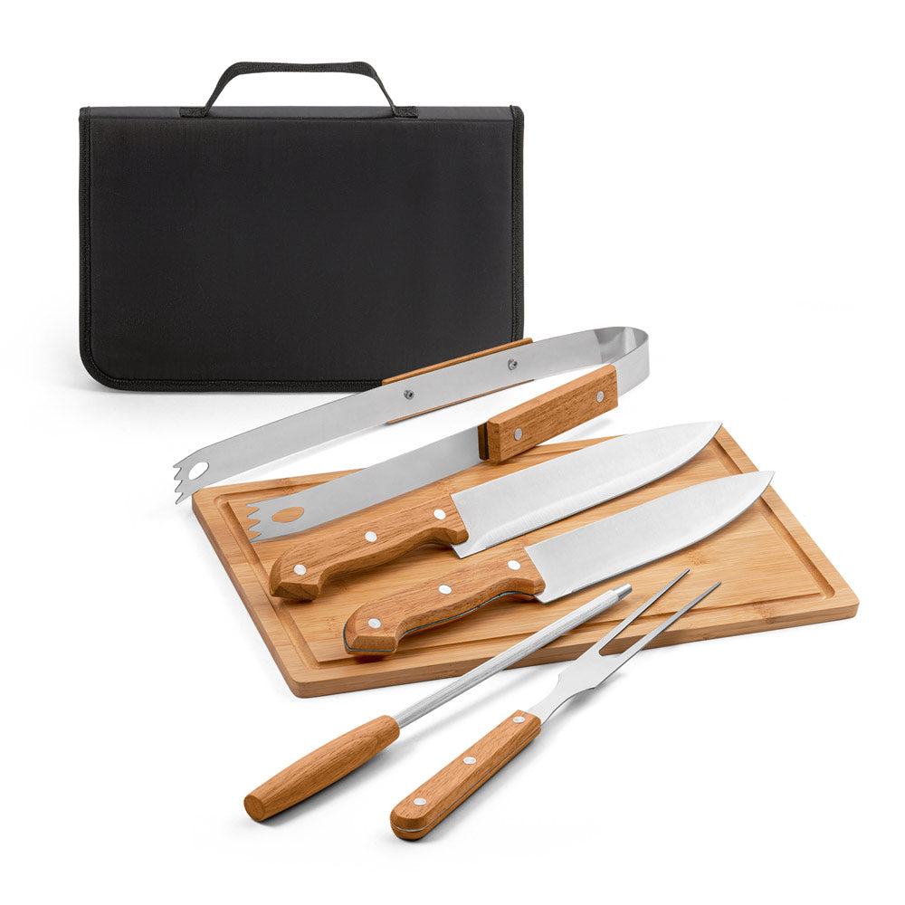 GARLIC KING - Kit Churrasco c/ Tábua 6 Peças Bambu, Aço Inox e Maleta - Ref. 94142