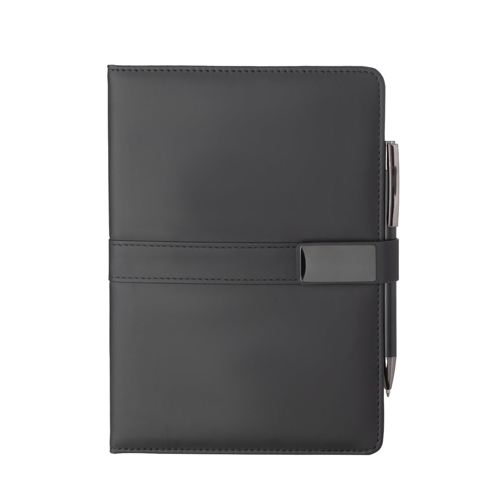 Kit Escritório com Caderno Capa Dura Pautado e Caneta Metálica - Ref. CJ140