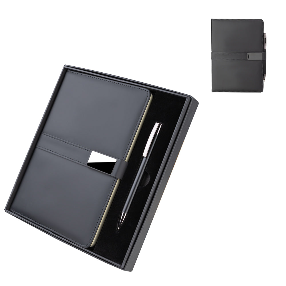 Kit Escritório com Caderno Capa Dura Pautado e Caneta Metálica - Ref. CJ140